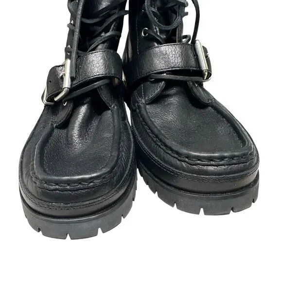 Polo Ralph Lauren Ranger Tumbled Black Leather Boot Mens Size 10 Lace Up Buckle